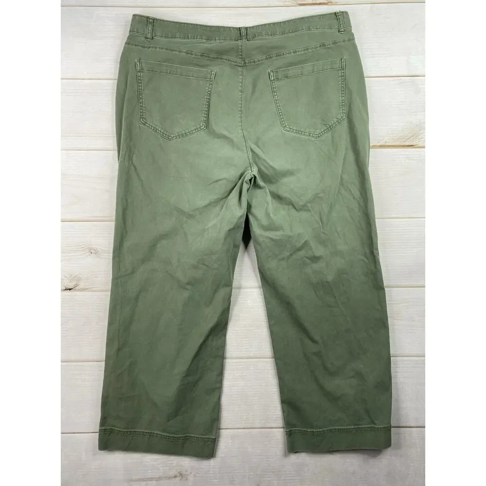 Old Navy Wide Leg Pants Womens 18 Tall Army Green Stretch High Rise Baggy